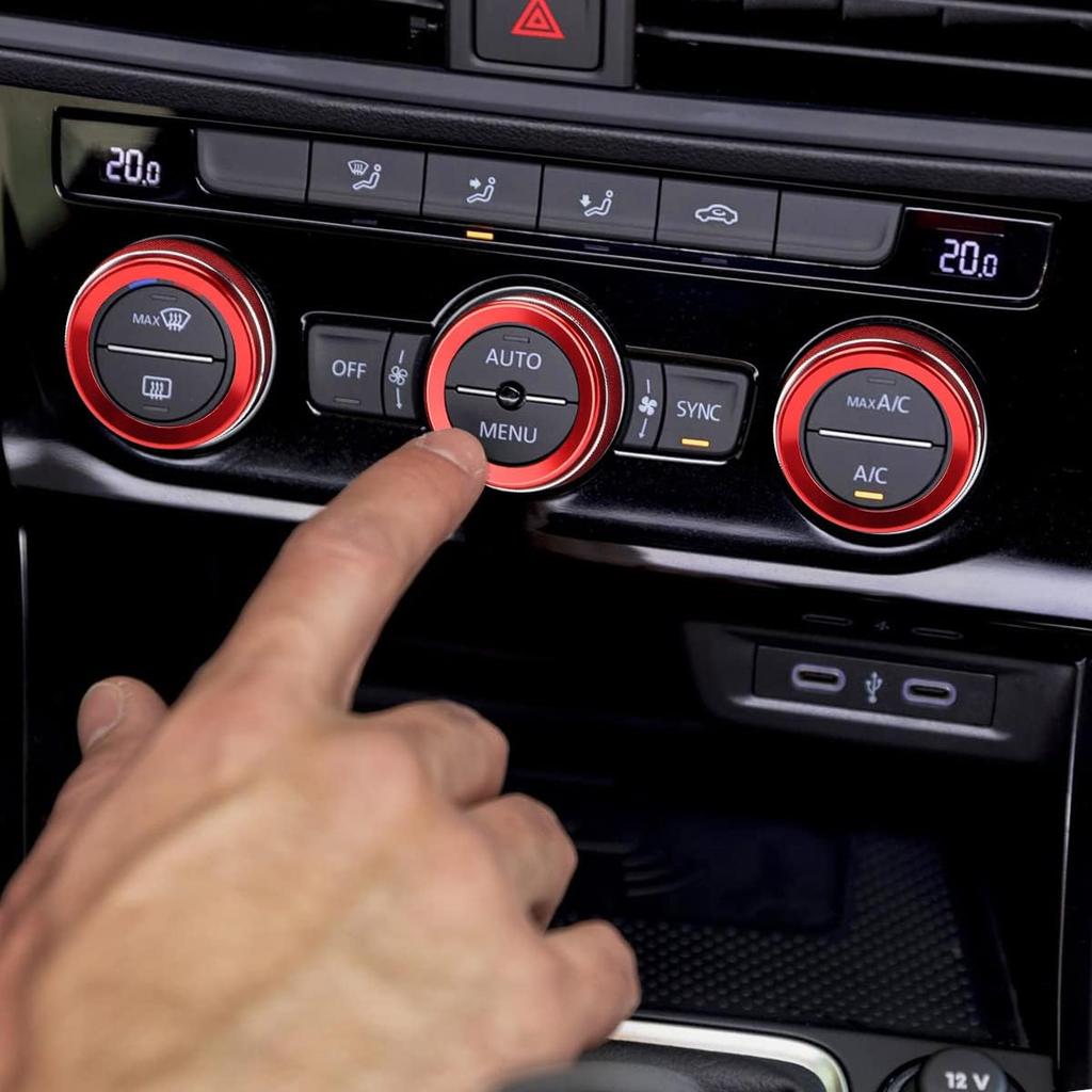 Auovo AC Knob Covers Compatible with Volkswagen VW Accessories Tiguan Taos Jetta Passat Atlas Golf R Beetle Aluminum Alloy Air Conditioning Knob