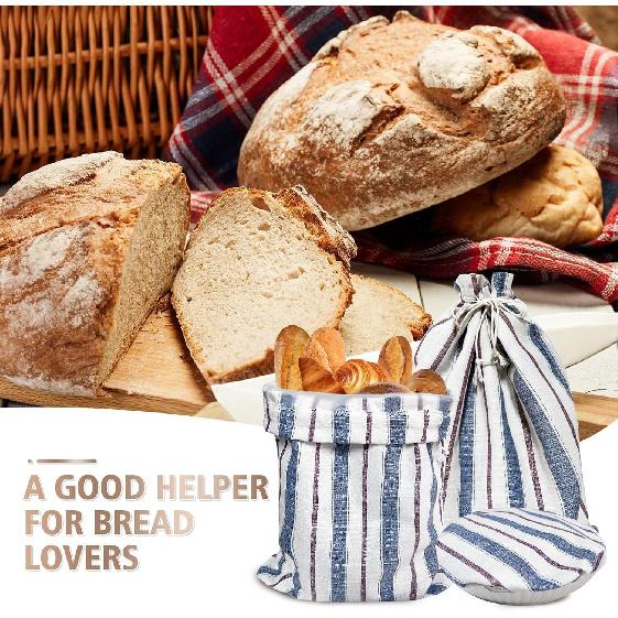 3 Packs Reble Linen Bread Bags for Homemade Sourdough, Large Easy to Clean TPU Lining Storage Bags with Proofing Bowl Cover, Store Bread & Keep