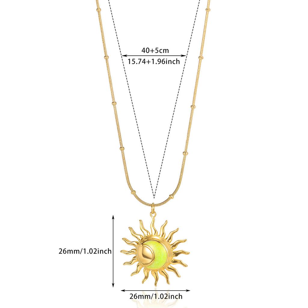 Waterproof Oil Drip Vintage Sun Pendant Necklaces For Women Gold Color 304 Stainless Steel Nameplate Necklace Christmas Jewelry