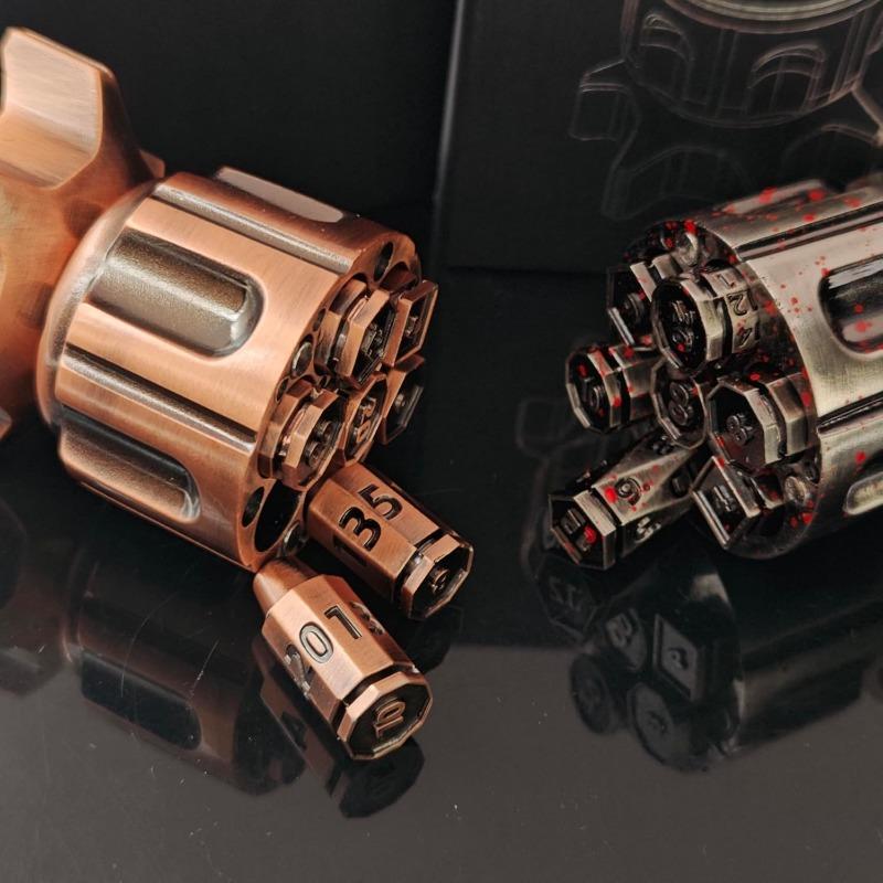 Набор из 7 металлических многогранных игральных костей с вращающимся револьверным — фото 9