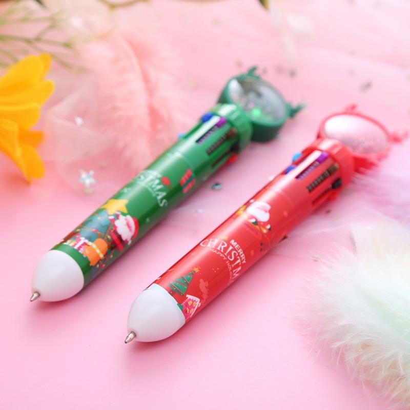 15Pcs Christmas Multi Retractable Pen, Back to School Student Stationery, Cute Elk Sequins Decorated Multi Pen, Merry Christmas Pen Office Supplies an