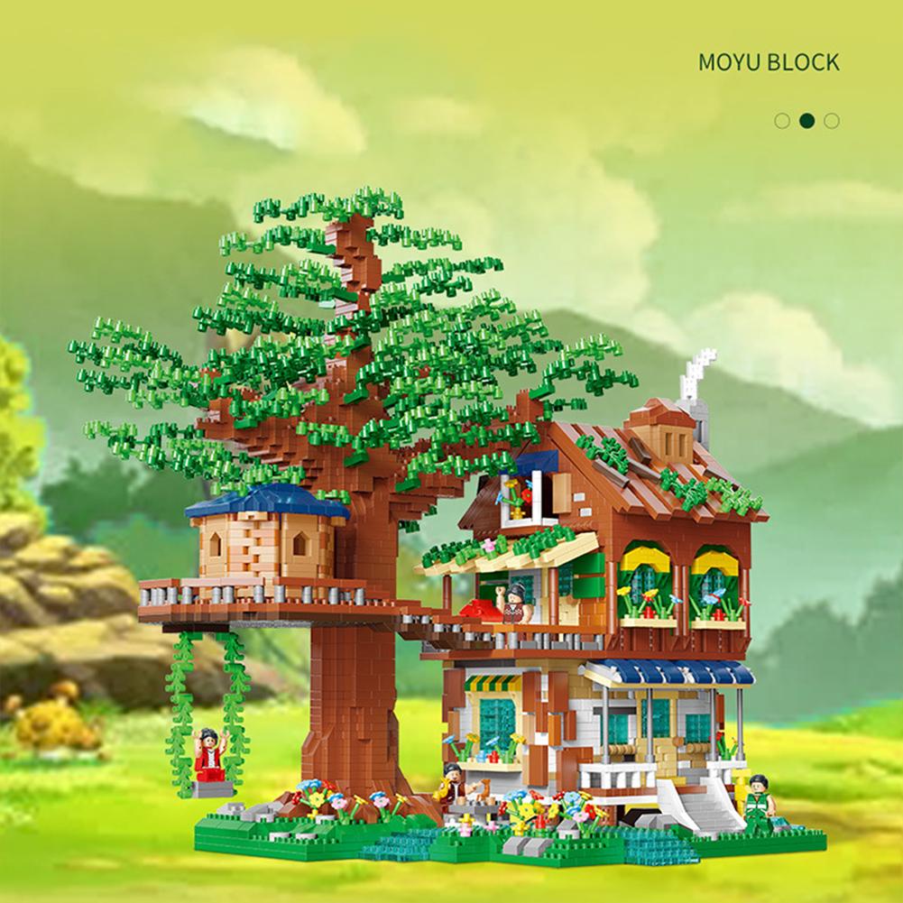 Diy miniaturní diamantové malé částice složené stavební bloky Forest Tree House Téma Puzzle Modely