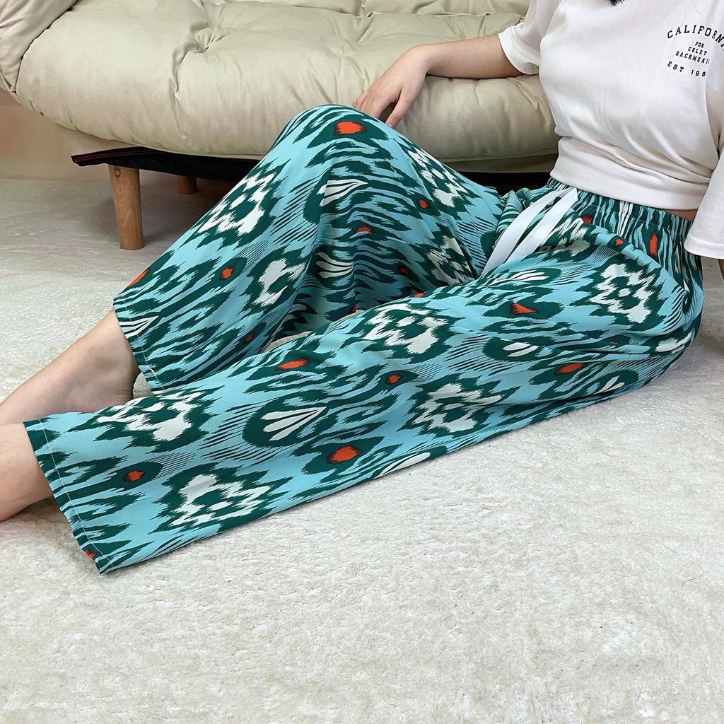 Summer Thin Cotton Rayon Ultra-Light Puff Wide Leg Ankle Pants for Women  Home Pants Plus Size Artificial Cotton Pants