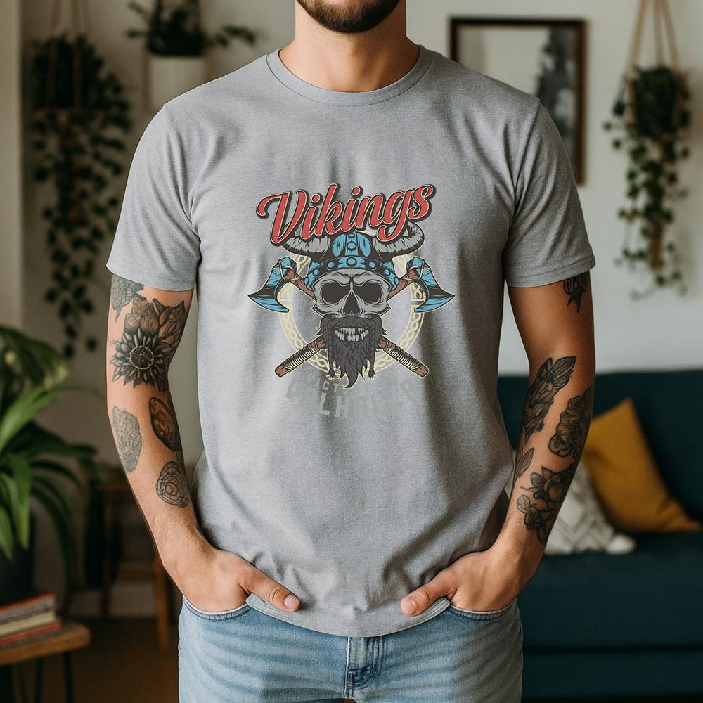 2026 Summer 100 Cotton Vikings Valhalla Graphic Oversized Tee Viking Valhalla Skull Norse Mythology Themed Short Sleeve