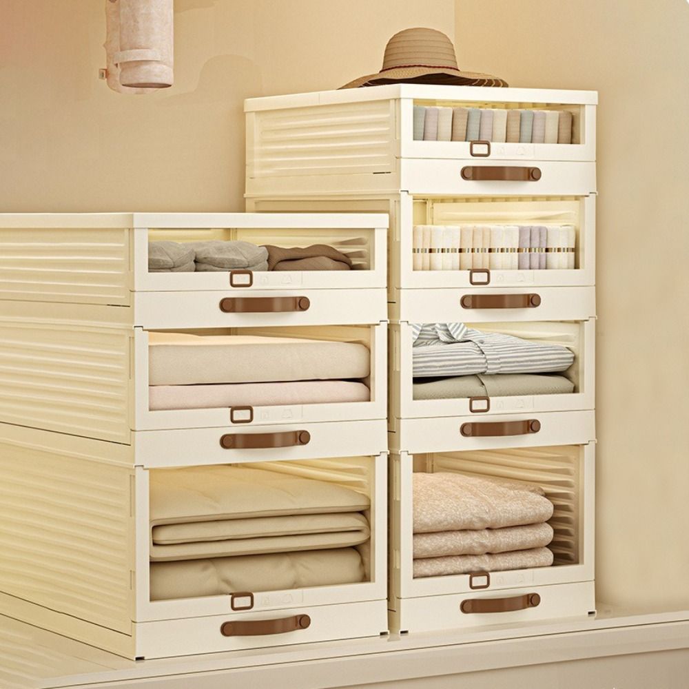 Household Plastic Drawer Organizer Stackable Foldable Cabinet Storage With Handle Pull Out Sorting Storage Box Desktop Sundries
