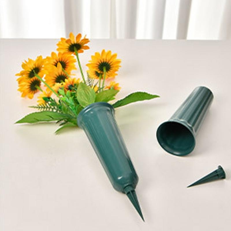Plastic Garden Floral Stake Container For Burial Sites Windproof Design Simple Installation Maintain Floral Presentation