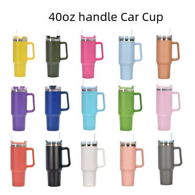 40oz Stainless Steel Double-Layer Car Cup with Handle & Straw