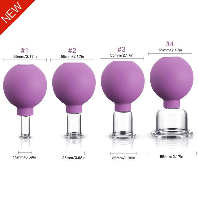 4pcs Health Massage Vacuum Cupping Cups Set Rubber Head Glass Anti Cellulite Massager Chinese Therapy Face Cupping Set Cans