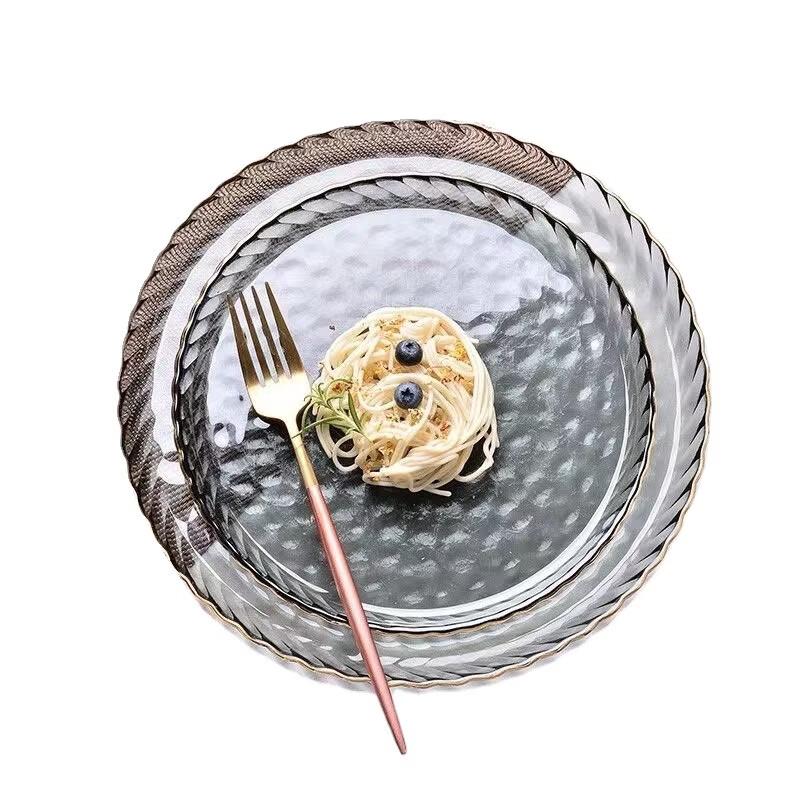 Assiette Plate Martelée avec Bordure Dorée