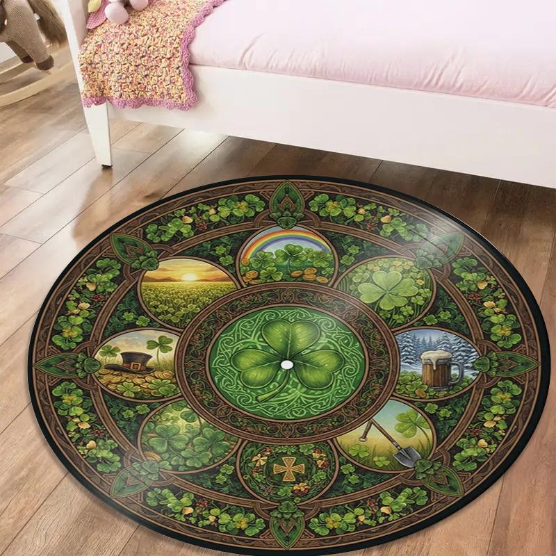 Mushroom Clover Round Area Rug,Carpet Rug for Living Room Bedroom Sofa Playroom Decor,Non-slip Floor Mat Q0027