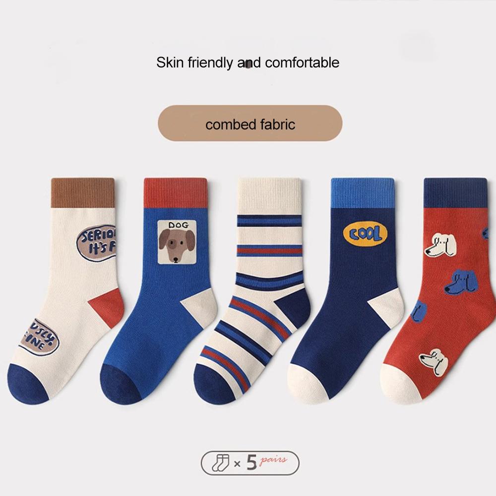 

5 пар ярких цветов, носки средней длины для детей, спортивные, для школьников, весна-осень, мягкий хлопок, для малышей 1-14 лет 9-14 years(19-23 cm)