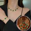 4Pcs Vintage Necklace Earrings Set Bracelet Crystal Jewelry Suit Green Rhinestone Jewelry Set  Party