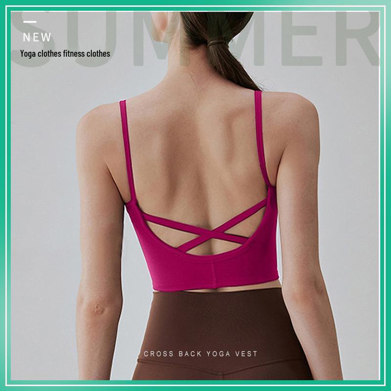 Criss-Cross Back Women's Sports Bra with Chest Pads - Yoga Vest & Fitness Camisole