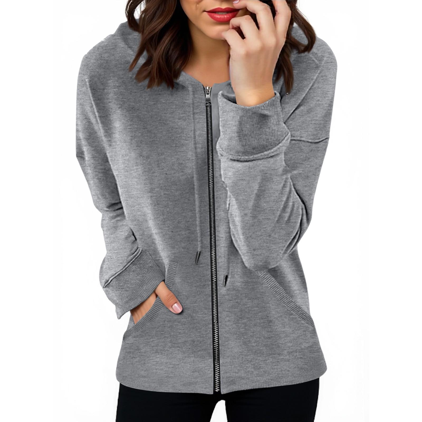 

Женская толстовка с длинным рукавом на молнии, повседневная однотонная толстовка с капюшоном и карманами S
