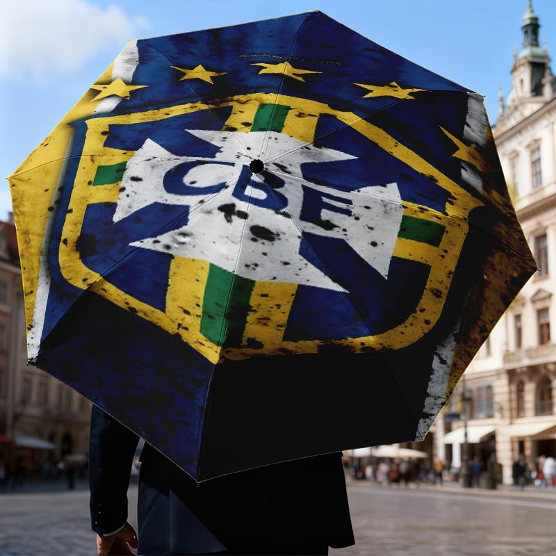 1PC Brazilian Football Federation Printed Umbrella Folding umbrella, automatic umbrella 8-Frame for Travel, camping Fan gifts Christmas Gifts