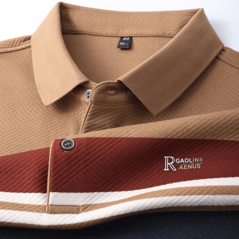 Romon Men's Embroidered Striped Long-Sleeve Polo