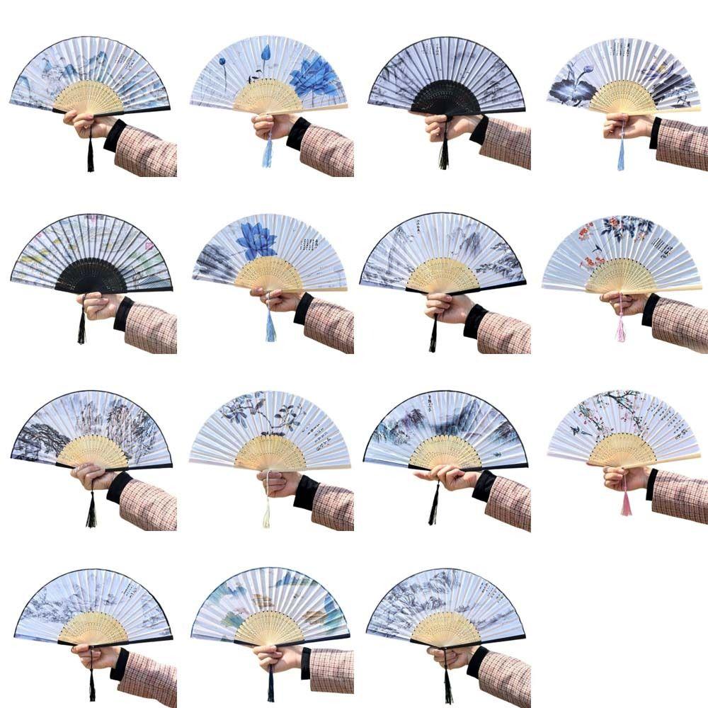 Silk Cloth Folding Flower Hand Fan Bamboo Frame Retro Handheld Fan Creative Dance Fan Gift Giving