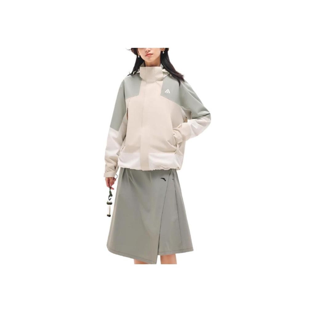 Anta Color Block Zipper Hooded Water Shell Three-In-One Fleece Jacket Women Jackets Green 962347607-3