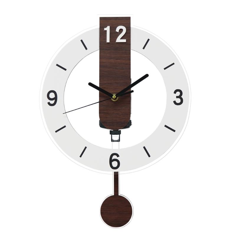 Noiseless Quiet Wall Clock Wooden Grains Acrylic Aesthetic Arabic Numerals Indoor Hanging Swing Clock with Pendulum