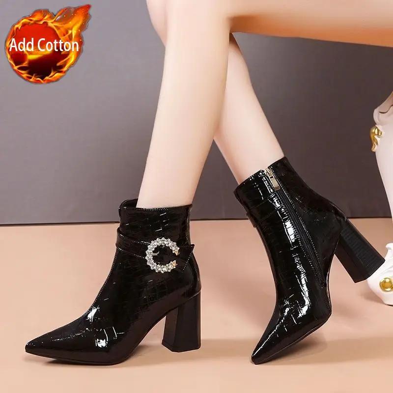 Fashion Leather Booties Non Slip Heeled Fur Fashion 2025 Autumn Ankle Boots for Women Trend Boot On Promotion Goth Y2k Woman Short Shoes