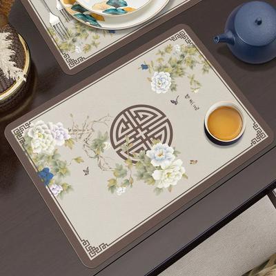 Traditional Chinese Painting Leather Placemat Modern Elegant Waterproof Oilproof Heat Resistant Table Mat PVC Heat Insulated Pad
