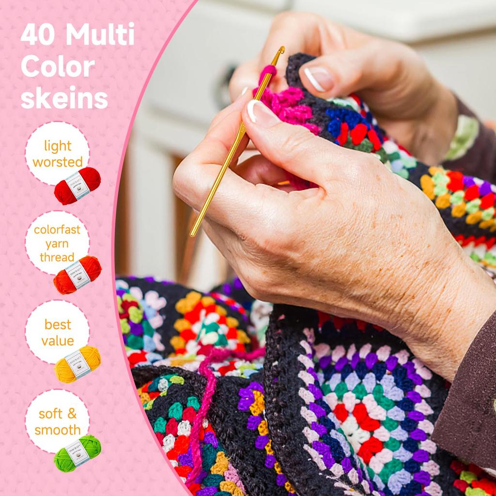 Inscraft Акрил 40 16 г за Включает Крючок Шитьё и Ряд Мягкая Чистка Вязание Чехол Отличный День Пряжа, Цвета, Моток, Крючки, Спицы, Маркеры.