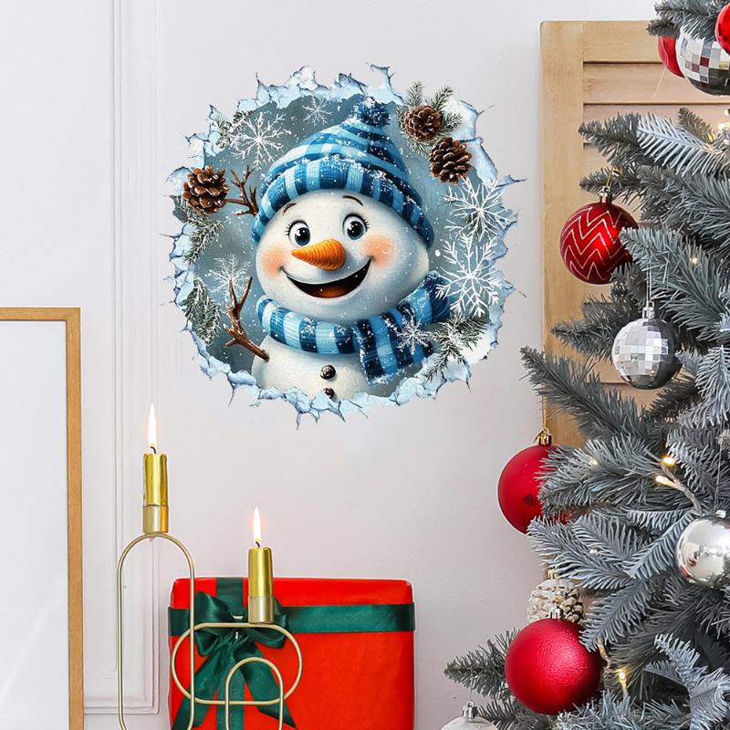 3D Snowman Wall Decal Self-Adhesive Wall Sticker For Living Room Bedroom And Hallway Decoration
