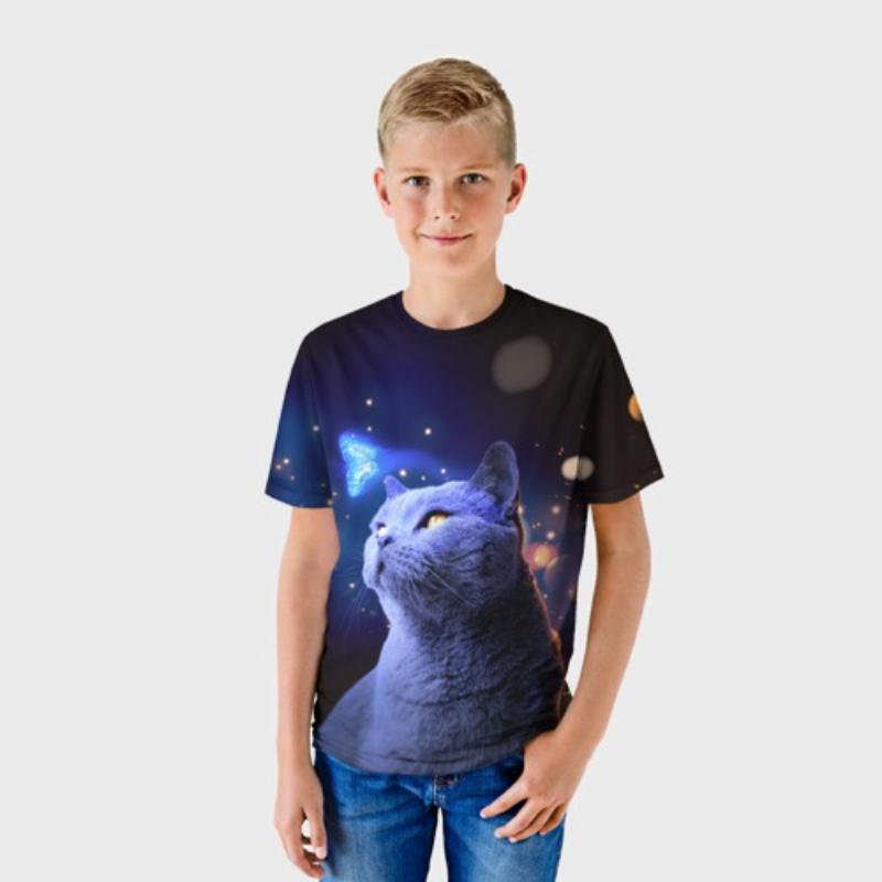 

Детские футболки с принтом кота «Звездное небо», разноцветные, модные, мягкие и удобные 170