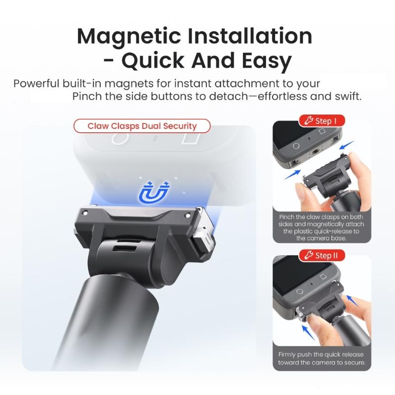 Extendable 120cm Camera Extension Stick With Fast Magnetic Mount Works With Most Action Cameras Black