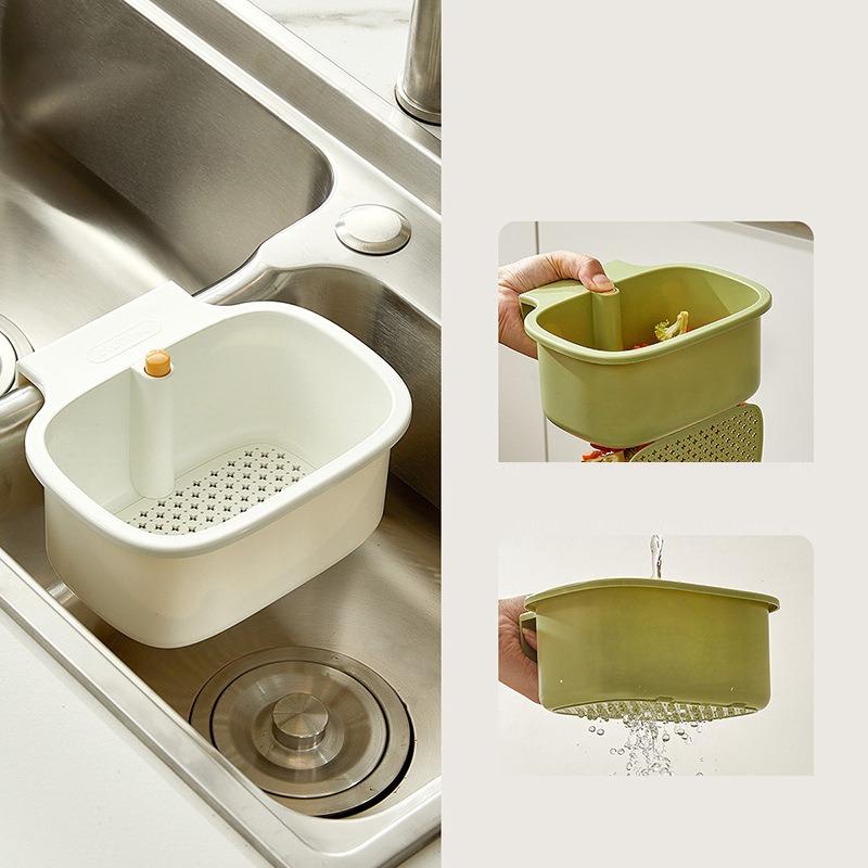 Kitchen Sink Filter Basket Sink Washing Basin Anti Leak Filter Basin One Click Press Type Grid Drain Storage Rack