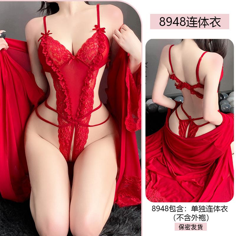 Original Erotic Underwear, Lace Seductive Jumpsuit, Feminine See-through Pajamas, no-take Uniform Set 8948