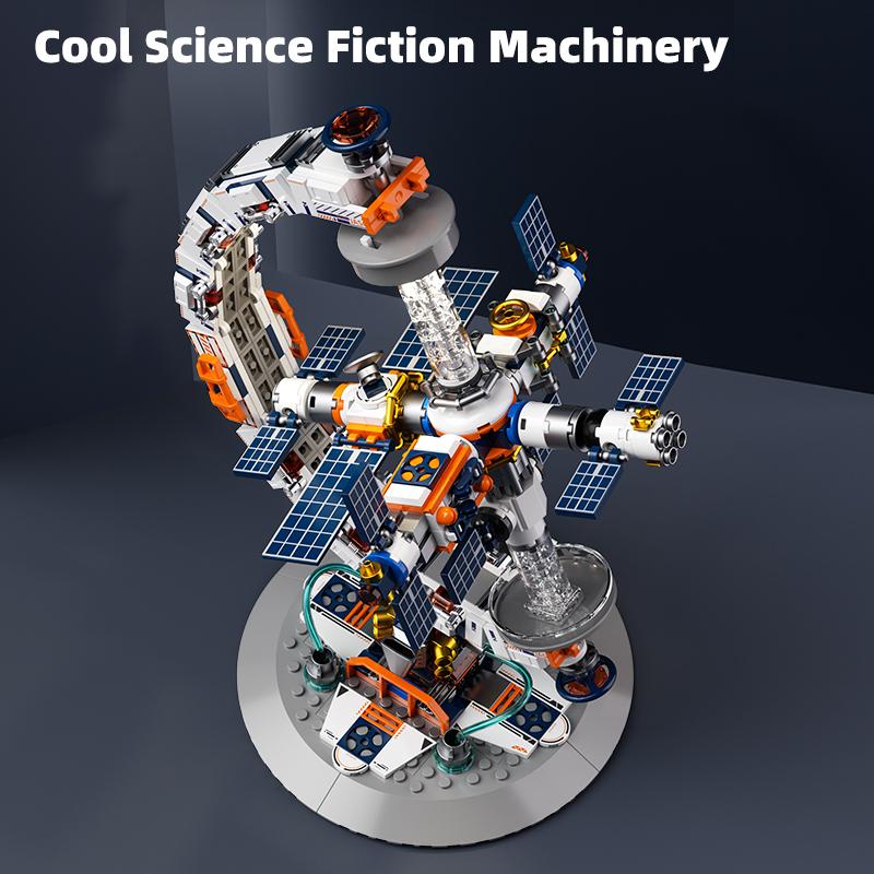 Space Planet Station Building Blocks Kits for Kids Rotating Sphere Block with Lights Collectible World Globe Model Gift Idea