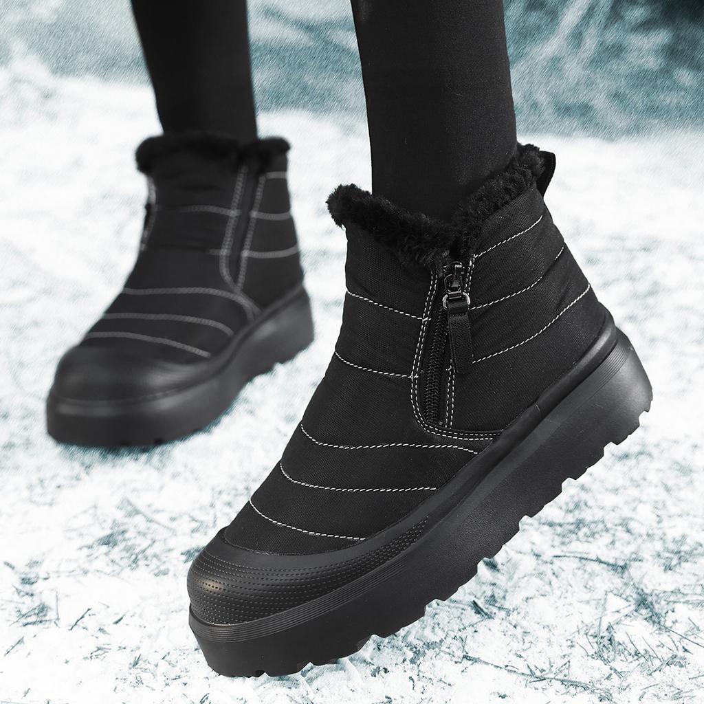 Women'S Ankle Boots Barefoot Thick Soled Shoes Winter Short Boots Warm Lined Zipper Snow Boots Suitable Wearing In Cold Weather