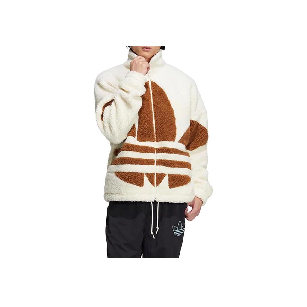 Adidas Originals Einfarbig Großes Logo Reißverschluss Stehkragen Langarm Warme Jacke Unisex Jacken Beige HR3181