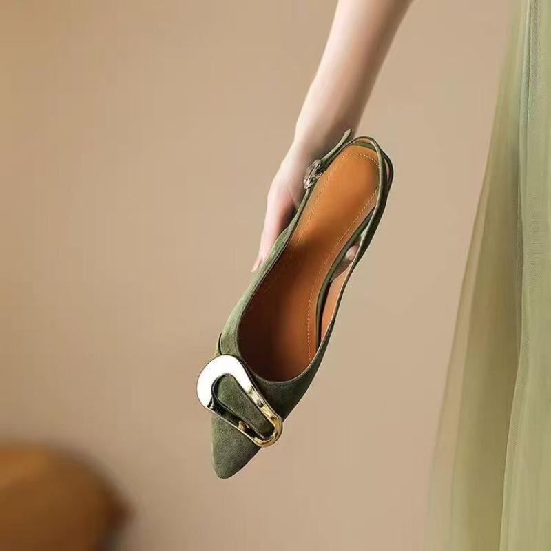 Women's Fashion Slim Heel Shoes Spring New Pointed Head Shallow Mouth Metal Buckle Anti-slip Wear-resistant High Heels