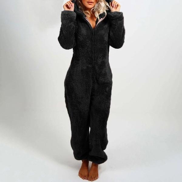 Dames Pluche Romper Herfst Winter Flanellen Pyjama Lange Mouw Rits Hoge Hals Muts Warmhouden Meisjeskleding Nachtkleding Loungewear