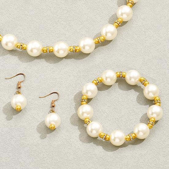 1Set Women Jewelry Set Faux Pearl Earrings Necklace Bracelet Contrast Color Rhinestone Decor Polished Prom Party Wedding Party Bride Jewelry