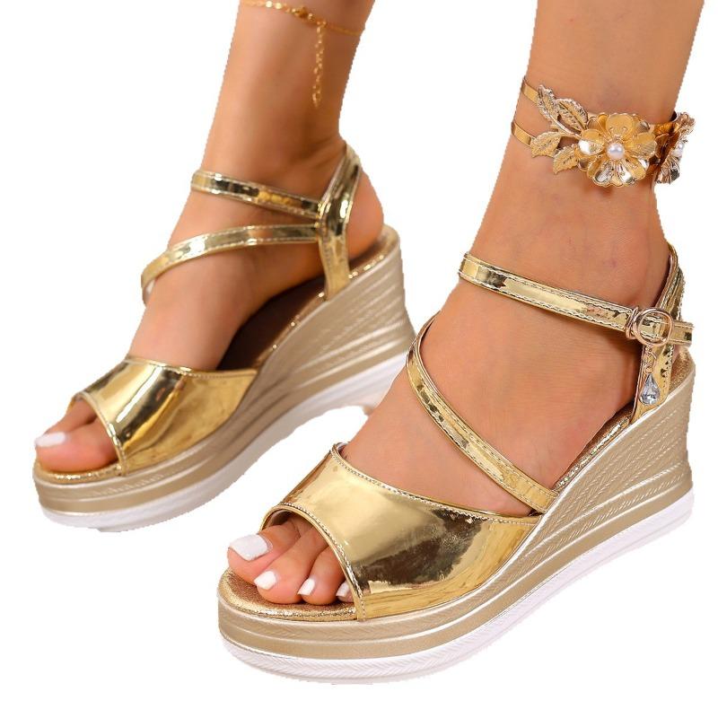 Ballerines peep-toe larges pour femmes, Sandales compensées à boucle unique, Chaussures d'été décontractées pour femmes