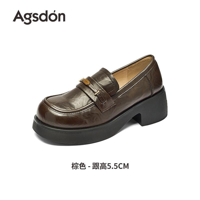 Augustine loafers women's 2025 new autumn platform black British style small leather shoes commuter casual shoes