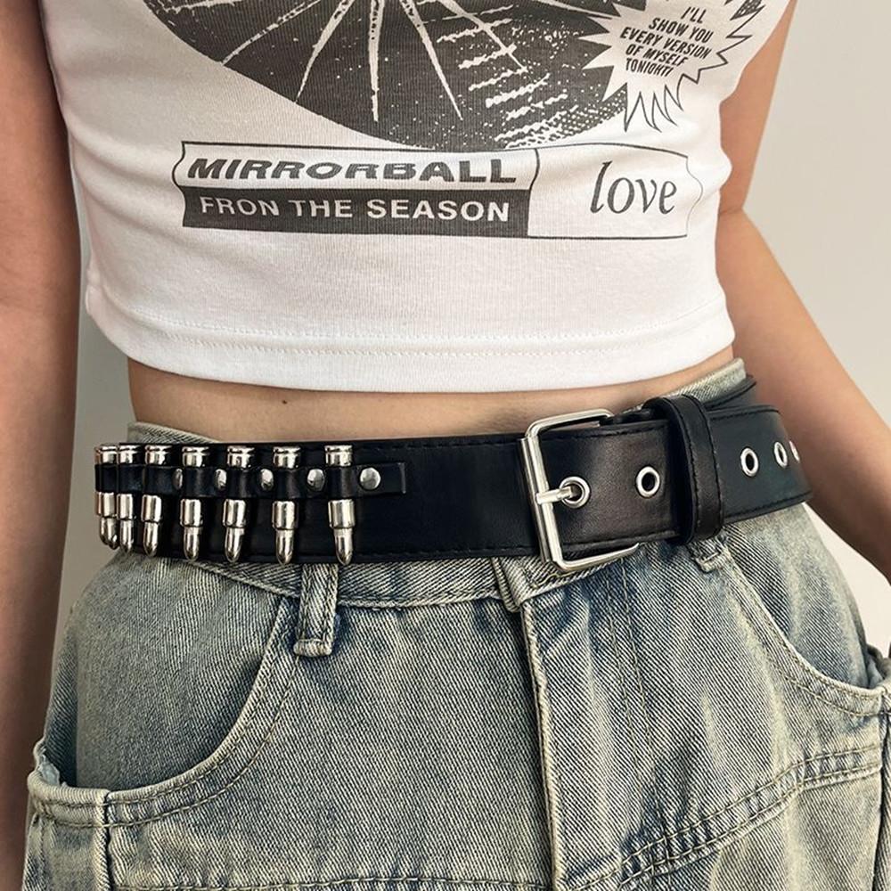 Fashion Bullet Accessories Belt Rivet Hollow Bullet Decoration Belt Leather Studded Goth Rock Punk Jeans Belt Designer Belts