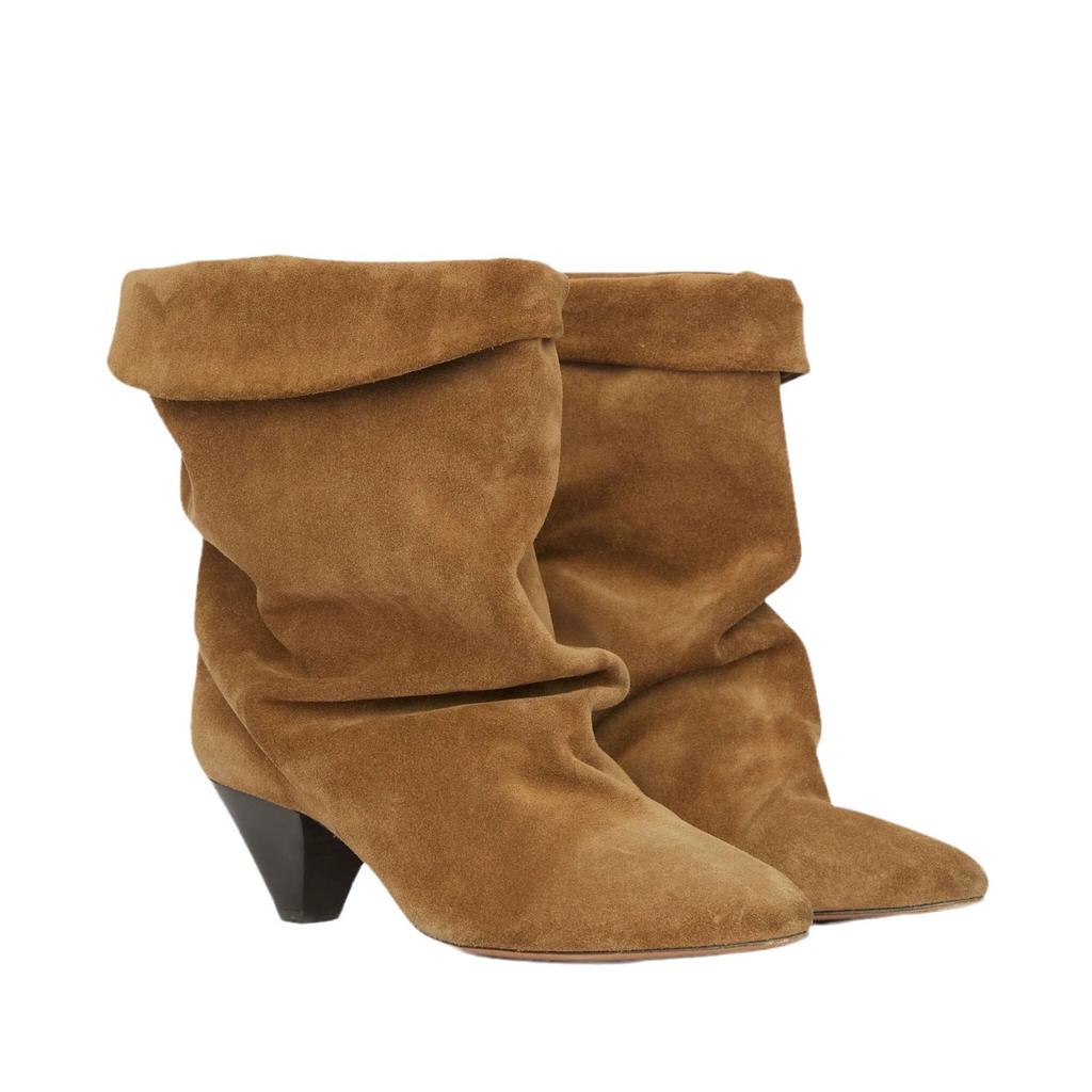 Μοναδικές κοντές σουέτ γυναικείες γουέστερν μπότες καουμπόικες με κωνικό τακούνι, φθινοπωρινές και χειμερινές, νέες μπότες με πιέτες και σούρες, μποτάκια Μάρτιν