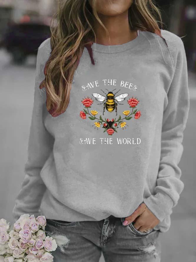 Women's Bee Pattern Round Neck Sweatshirt