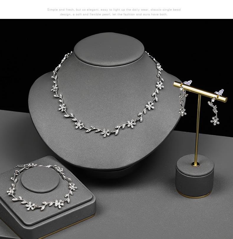 Cross-Border Light Luxury Jewelry: Diamond Leaf Necklace, Earrings & Bracelet Set (4-Piece Bridal Accessories)