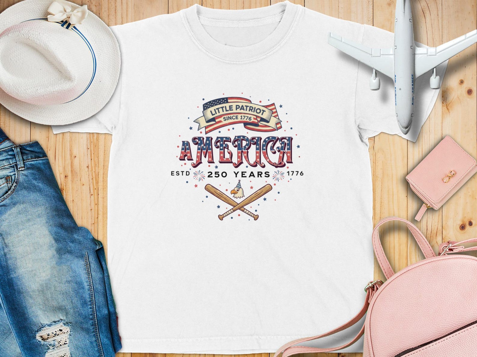 Little Patriot T-Shirt, America 250 Years Celebration, Patriotic Bald Eagle Baseball Design S