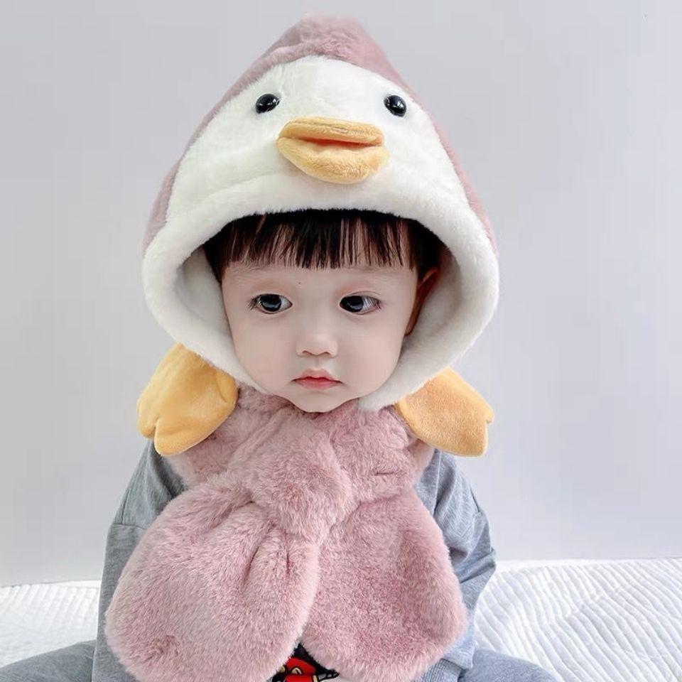 Autumn and Winter Children's Scarf Integrated Baby Plush Cute Boys and Girls Scarf Ear Cap Winter Plush Baby