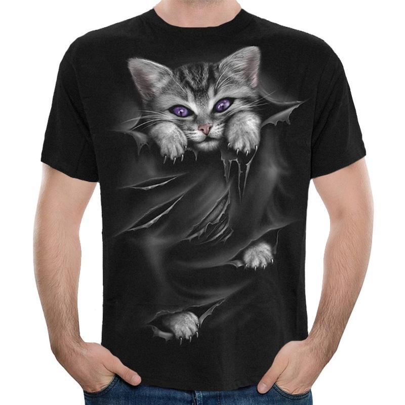 Gothic Style Funny Owl Cat T-shirts Men 