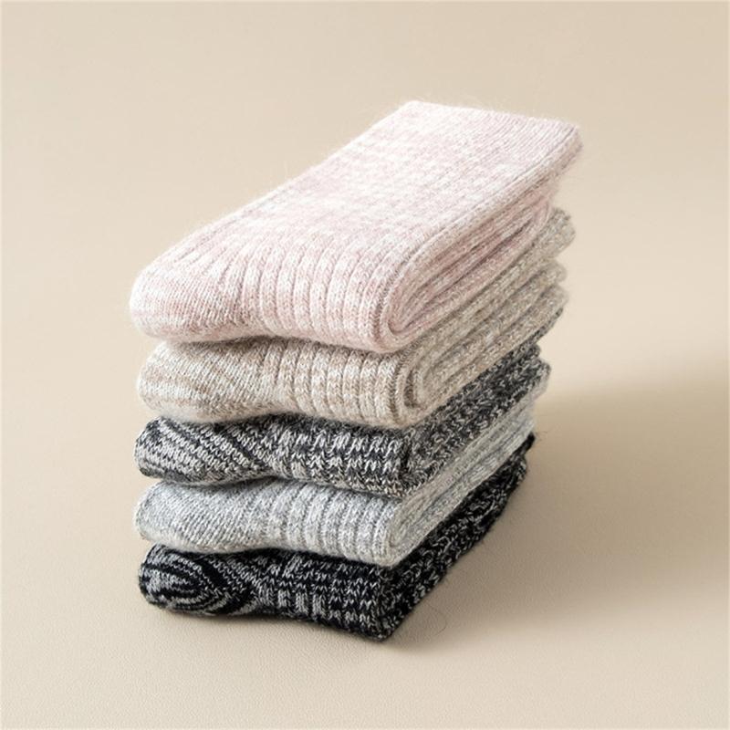 Women Casual Faux Wool Ribbed Knit Crew Socks Winter Thermal Warm Thickened Middle Tube Socks Home Slipper Socks Hosiery