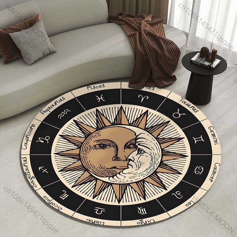 Multiple sizes Zodiac wheel with sun moon Print Round Carpet Living Room Bedroom Table Chair Sofa Decorative Carpet Luxury gifts