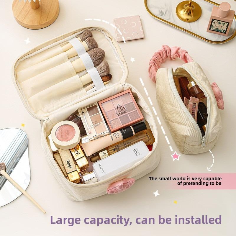 ins corduroy cosmetic bag, high-end cute niche women's storage bag, portable large-capacity cosmetic storage bag