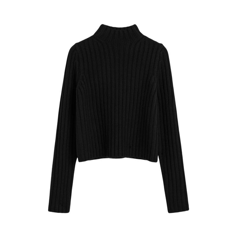 Longmei Women's Ribbed Wool Knit Sweater, Half-High Neck, Long Sleeve, 2026 Autumn/Winter Collection.